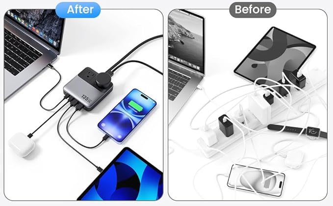 135W Charging Station USB C Power Strip, 6-in-1 GaN USB C Charger Block - Image 9