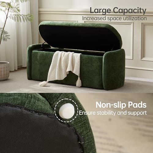 vknow storage bench, upholstered storage ottoman bench with showing dimensions