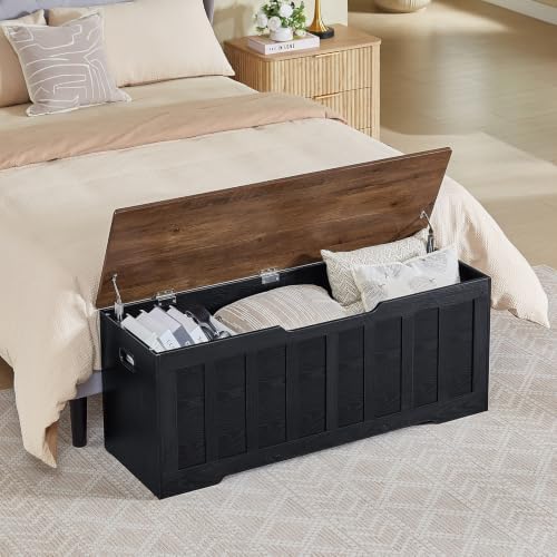 vankiley 47.2" storage chest extra large, storage bench.(black+brown), side view