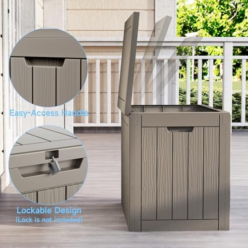 patiozen 36 gallon deck box,waterproof resin outdoor storage showing dimensions