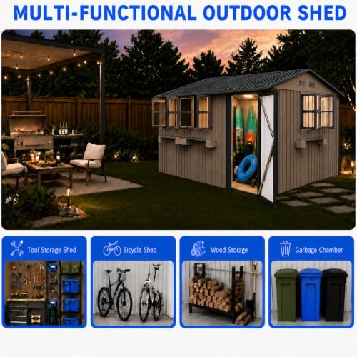 12x10 ft outdoor storage shed with 3 clear showing dimensions