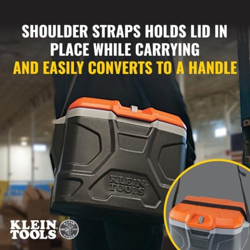 klein tools 55600 work cooler, 17-quart lunch box showing dimensions