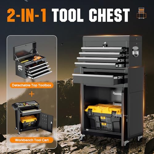 crownland 5-drawer rolling tool chest with wheels, black, package contents