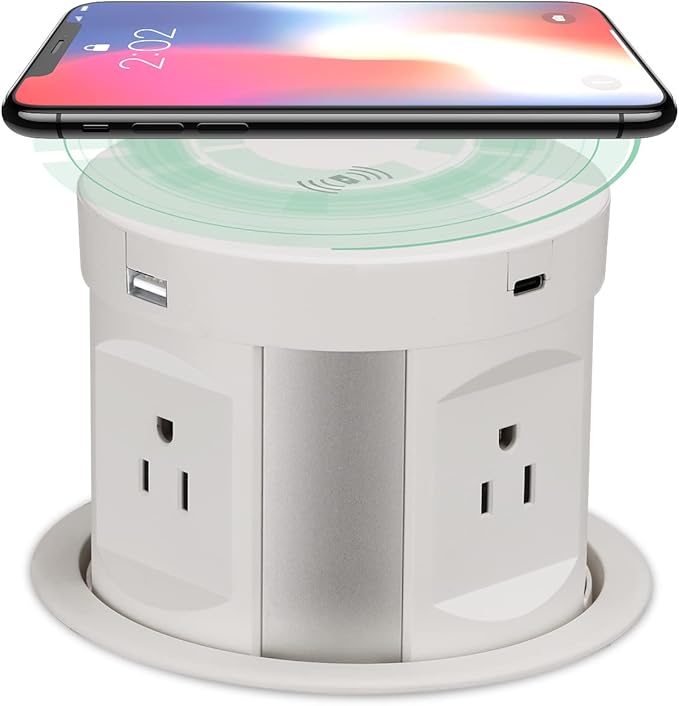 Automatic Pop up Outlet, Wireless Charger Power Strip Surge Protector Recessed by Kungfuking