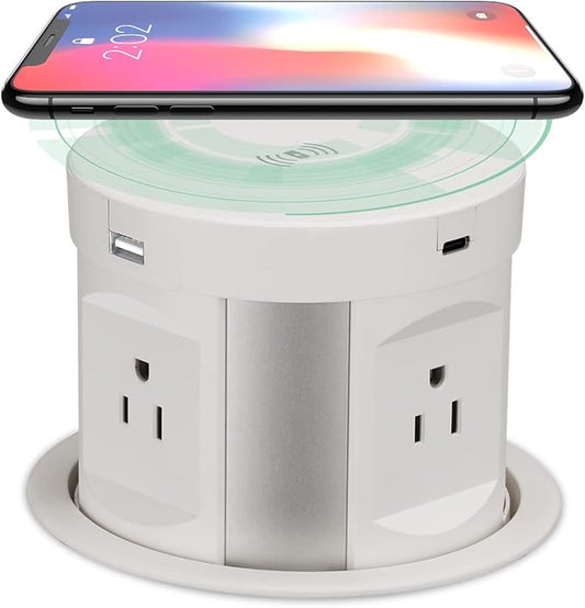 Automatic Pop up Outlet, Wireless Charger Power Strip Surge Protector Recessed by Kungfuking