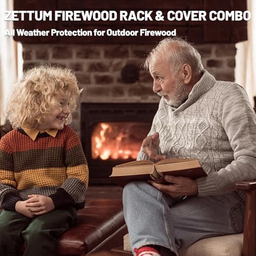 zettum 4ft firewood log rack with cover on a desk or shelf
