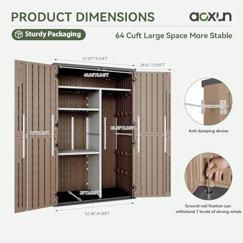 aoxun 64 cu.ft waterproof resin outdoor shed with, close-up detail