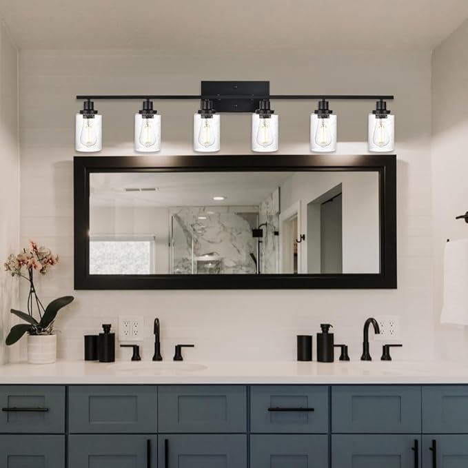 WINSHEN 6-Light Seeded Glass Vanity Light Fixtures in Matte Black Finish - Image 2