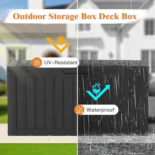 outdoor deck storage box, 75 gallon deck box,lockable shown in use