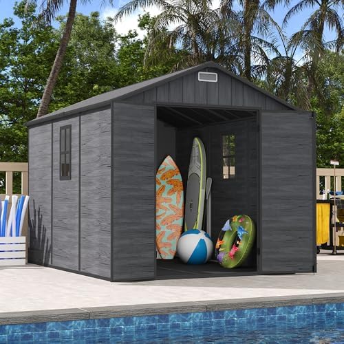 udpatio outdoor resin storage shed 8 x 10, front angle view