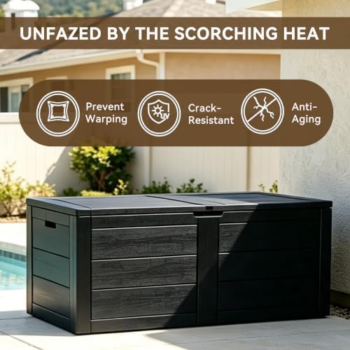 70 gallon deck box, outdoor storage box waterproof, side view