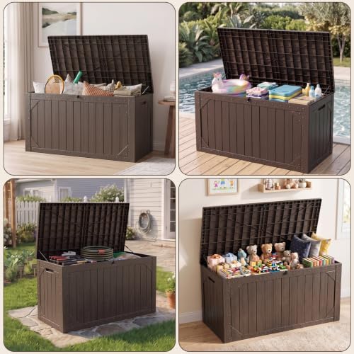 100 gallon outdoor storage box, waterproof large resin showing dimensions