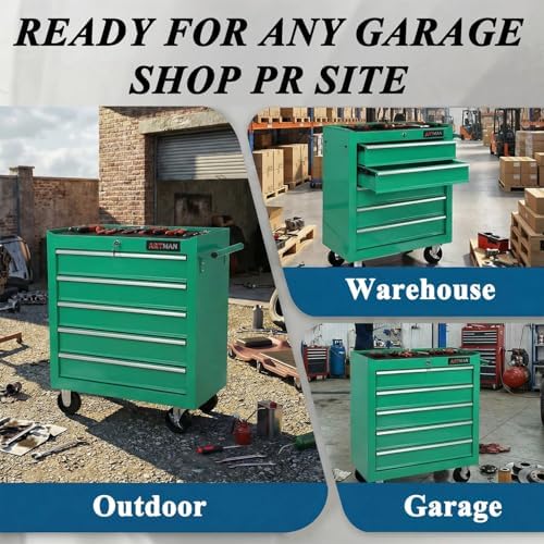 5 drawers rolling tool chest on wheels, multifunctional, front angle view