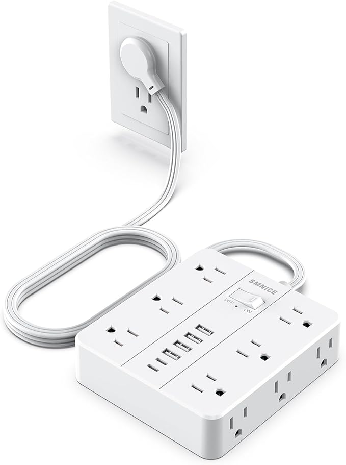 Power Strip Flat Plug with 12 Outlets 6 USB, SMNICE Surge Protector Charging by SMNICE