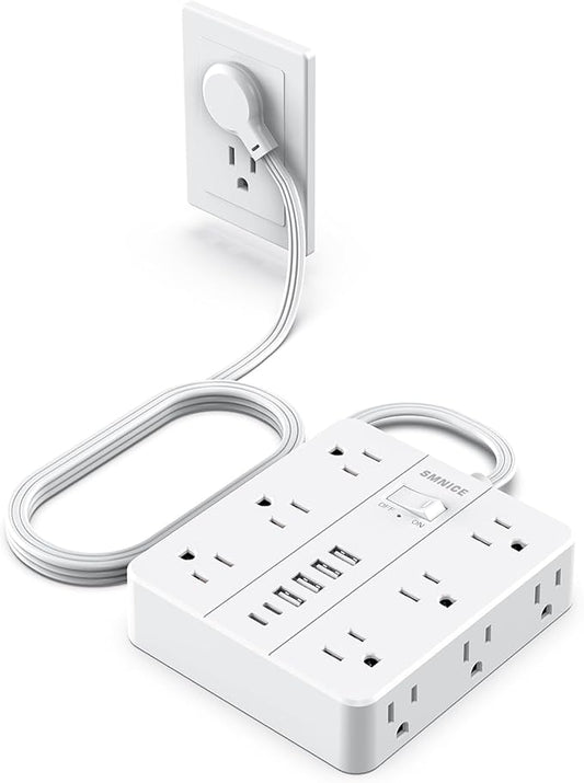 Power Strip Flat Plug with 12 Outlets 6 USB, SMNICE Surge Protector Charging by SMNICE