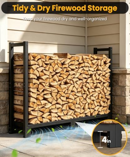 4ft firewood rack outdoor indoor, upgraded heavy duty, side view