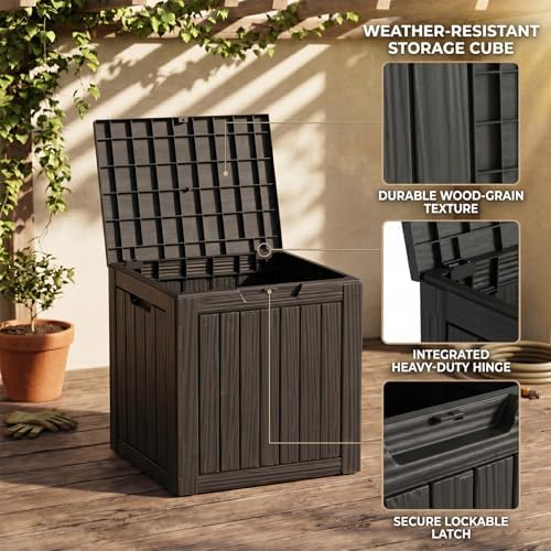 outdoor storage box resin deck box waterproof black showing dimensions