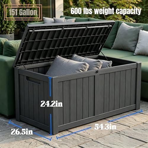 makino 151 gallon large resin outdoor storage box, side view