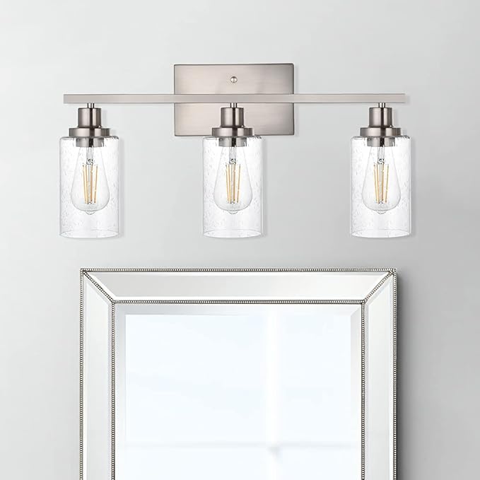 WINSHEN Bathroom Light Fixtures 3-Lights Seeded Glass in Brushed Nickel Finish - Image 2