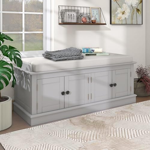 gdfstudio rustic storage bench with 4 doors and, close-up detail