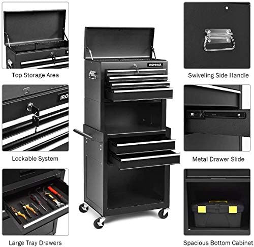 arlime 6-drawer rolling tool chest, tool storage cabinet, close-up detail