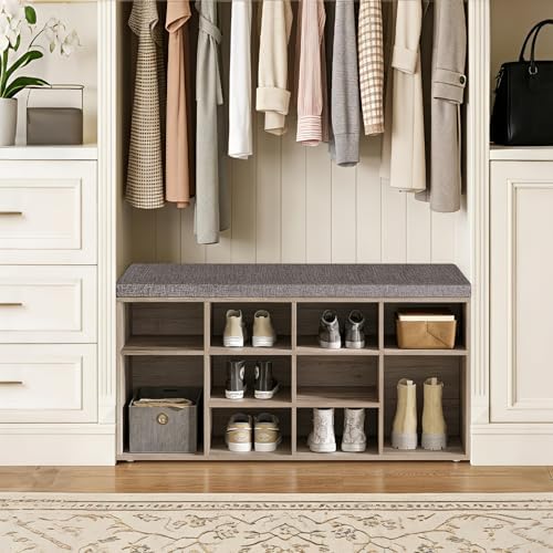 dinzi lvj shoe storage bench with cushion, 40.9", front angle view