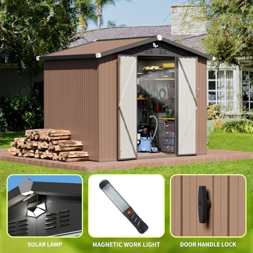 metal storage shed, 8x6 outdoor storage building,large backyard, close-up detail