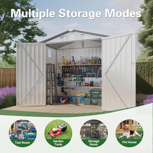 6x3.5 ft outdoor storage shed, small metal garden on a desk or shelf