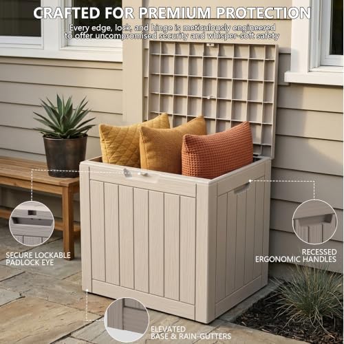 outdoor storage box, 35 gallon waterproof deck box, close-up detail