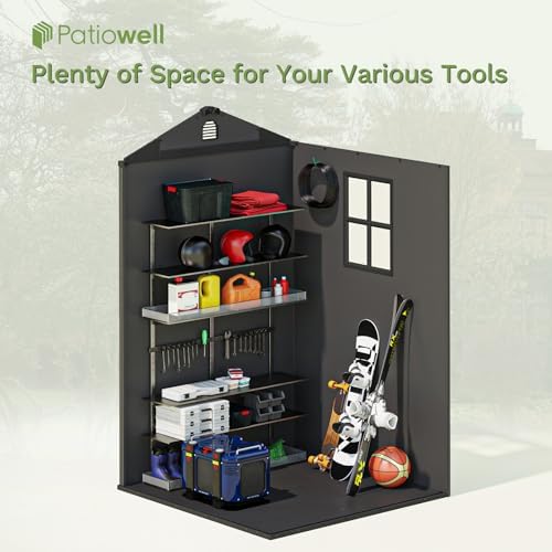 patiowell 4 x 4 ft plastic outdoor storage showing dimensions