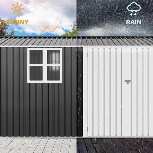 dwvo 12x8 ft outdoor storage shed, metal w/lock showing dimensions