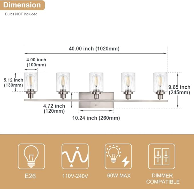 WINSHEN 40-Inches Length Bathroom Vanity Lighting Fixtures Over Mirror in - Image 4