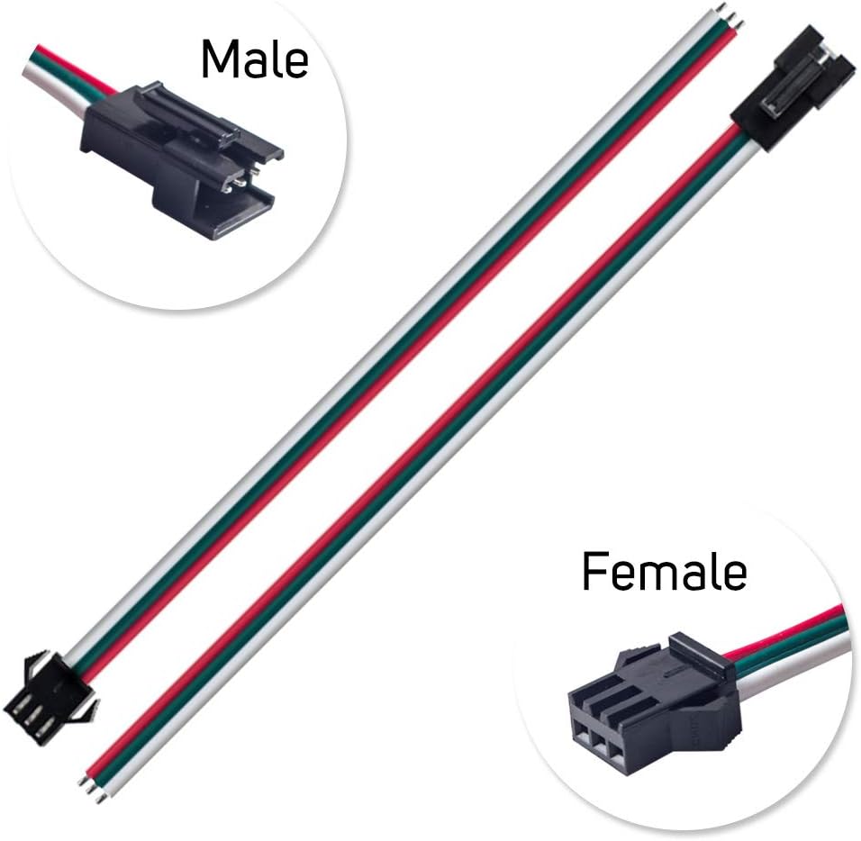 BTF-LIGHTING 20 Pairs JST SM 3 Pin Connectors for WS2812B WS2811 WS2812 WS2814 SK6812 FOCB CCT LED Strip Female Male 15cm 22awg Wire (Pack of 2)