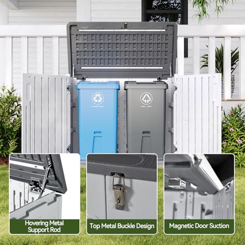 aoxun outdoor storage cabinet 35 cu.ft outdoor trash, close-up detail