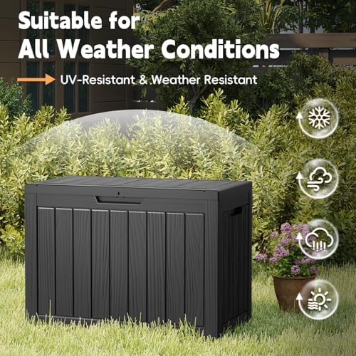 lubannese outdoor storage box, 50 gallon waterproof resin showing dimensions