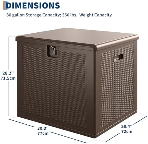 80 gal outdoor deck storage box lockable waterproof shown in use