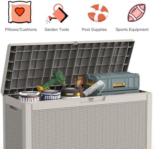 mars villa deck box, waterproof outdoor storage box showing dimensions