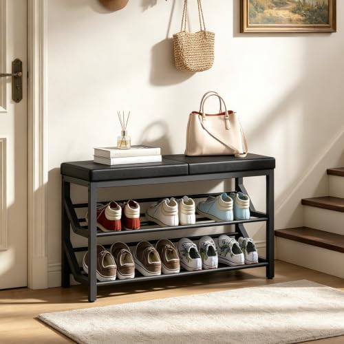 yatiney shoe bench with cushion, entryway bench with, close-up detail