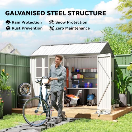 outsunny 8' x 6' outdoor storage shed metal, close-up detail