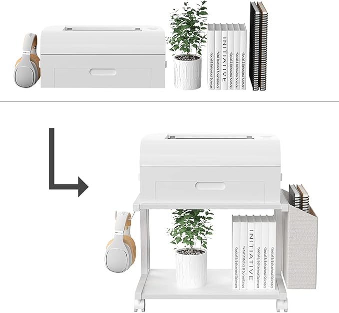 VEDECASA 2 Tier Modern White Wooden Under Desk Printer Stand - Image 6