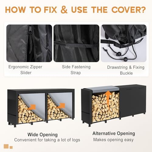 8ft firewood rack outdoor with waterproof widened cover on a desk or shelf