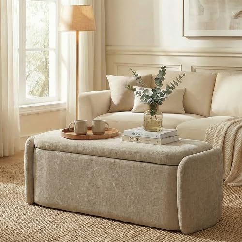 vknow storage bench, upholstered storage ottoman bench with, front angle view