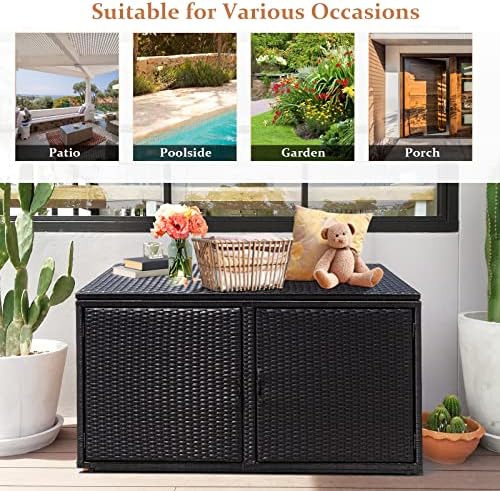 happygrill deck box outdoor wicker storage box cabinet on a desk or shelf