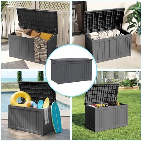 outdoor waterproof resin storage deck box lockable outside, front angle view