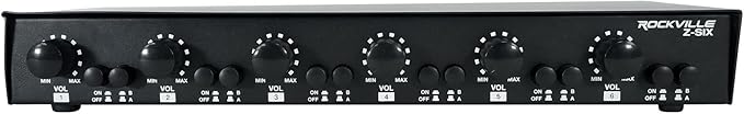 Rockville Z-SIX 300W 6-Zone Audio Zoner 8-Ohm, Dual Source Inputs, Volume by Rockville