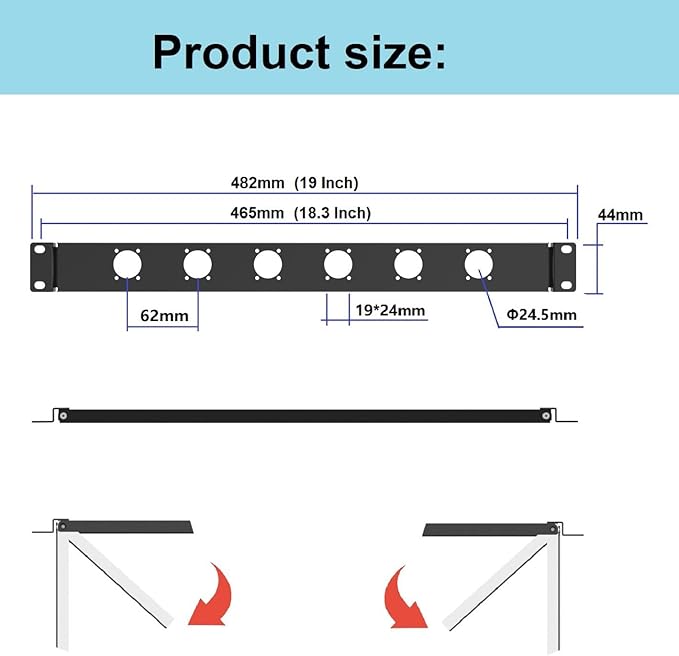 QiaoYoubang 1U Hinged Rack Panel 6D XLR HDMI Audio Rack Mount Panel - Image 2