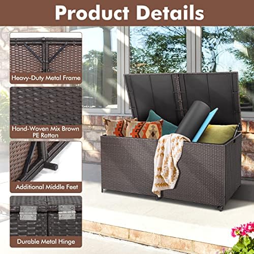 relax4life 175-gallon outdoor storage box, wicker rattan outside, side view