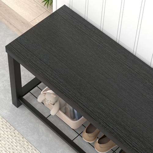 excefur entryway bench, modern wood and metal storage, side view