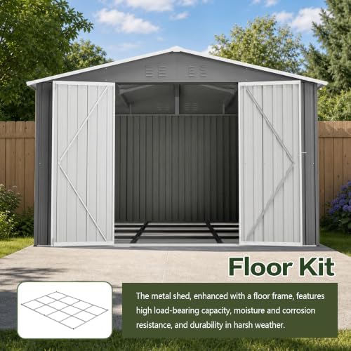 yopto 10x14 ft outdoor storage shed w/floor,metal shed, side view