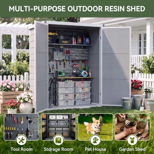 aoxun 55 cuft outdoor tall storage shed, 5×3×7ft, package contents
